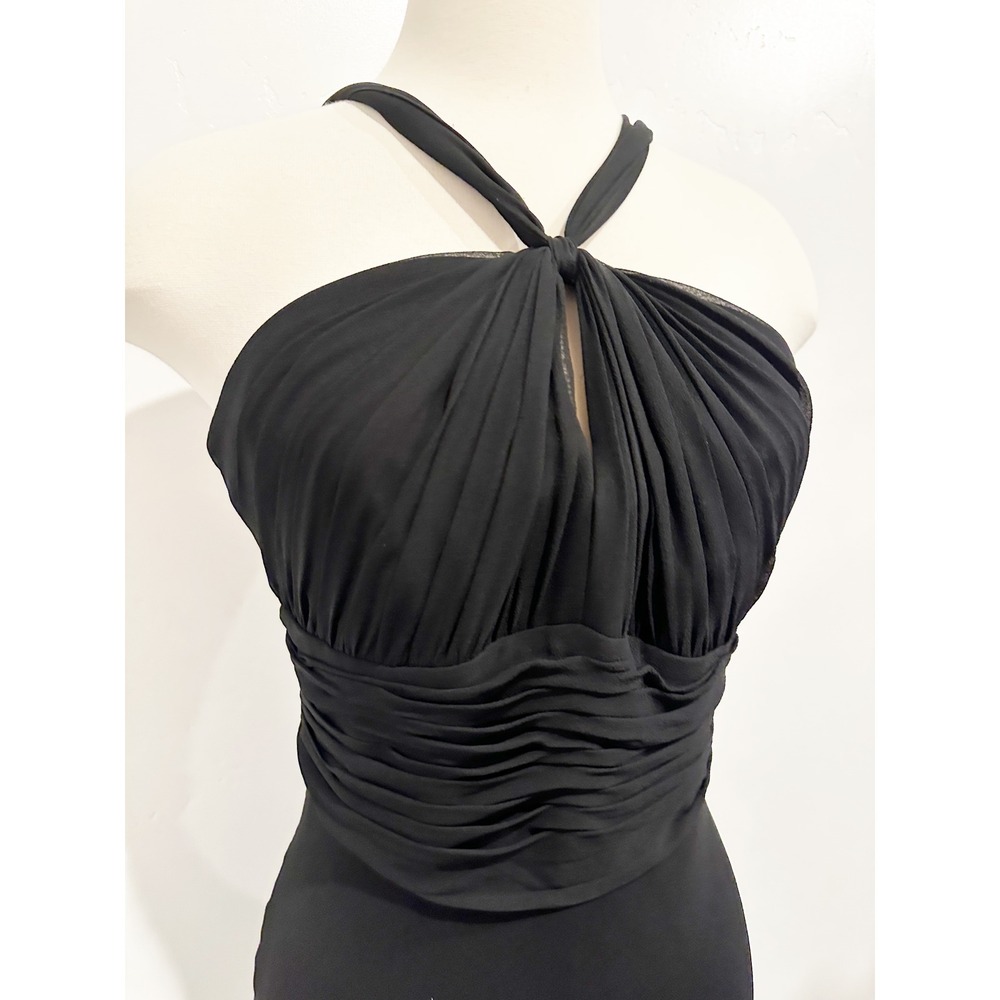 Anne Klein Black Y2K Pleated Keyhole Silk Dress Size 8 Whimsy Goth - Picture 4 of 9